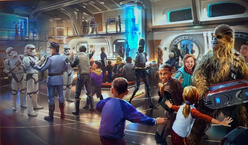 Lobby area at the Star Wars: Galactic Starcruiser hotel